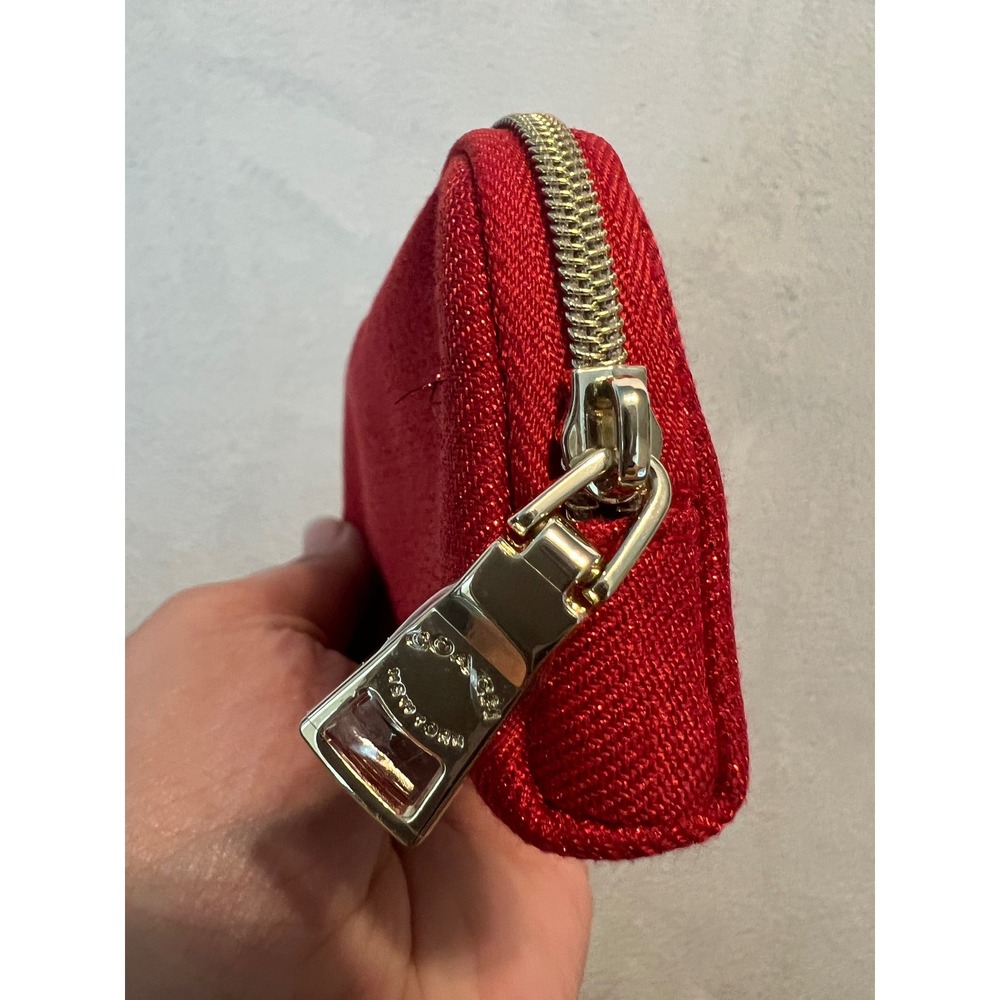 Coach Fragrance Red Glitter Cosmetic Pouch Makeup Bag Gold Zip Small New - Picture 7 of 12